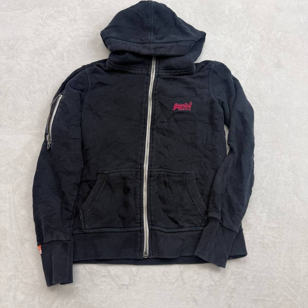 Superdry Orange Label Women's Black Full Zip Hoodie Size M Embroidered Logo